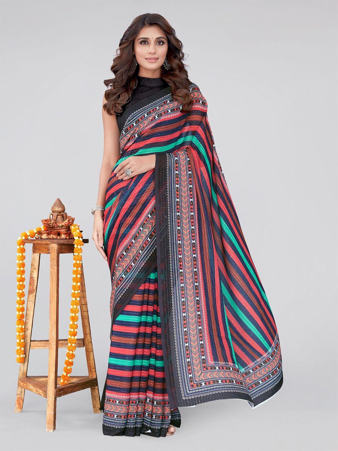 kalini teal & black striped saree