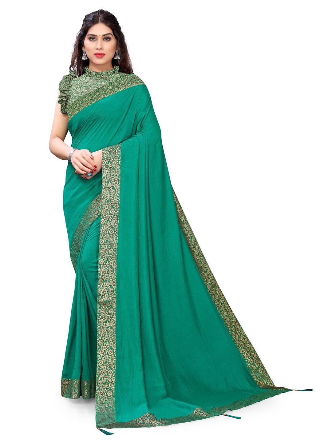 kalini teal & gold-toned silk blend saree