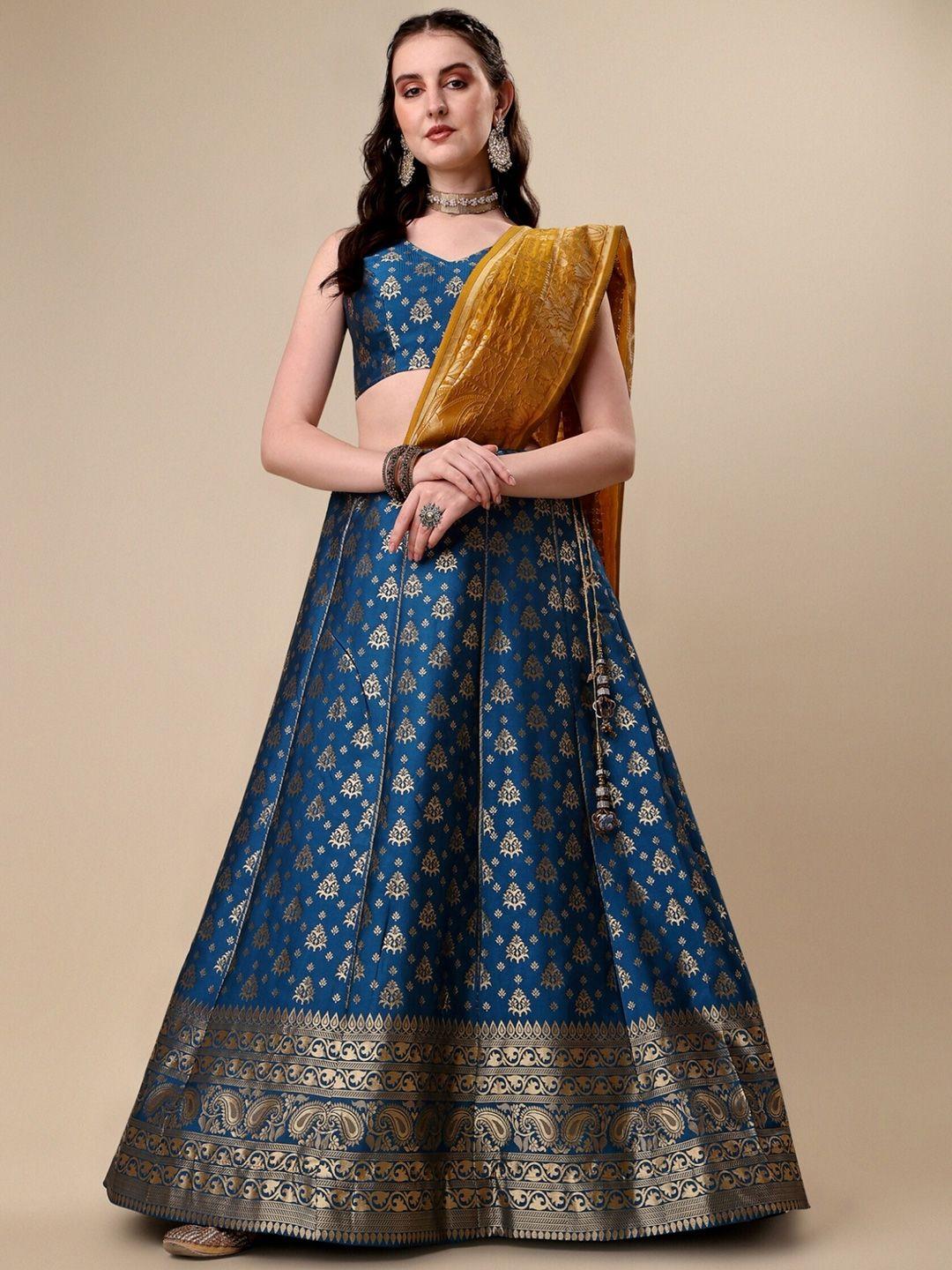 kalini teal semi-stitched lehenga & unstitched blouse with dupatta