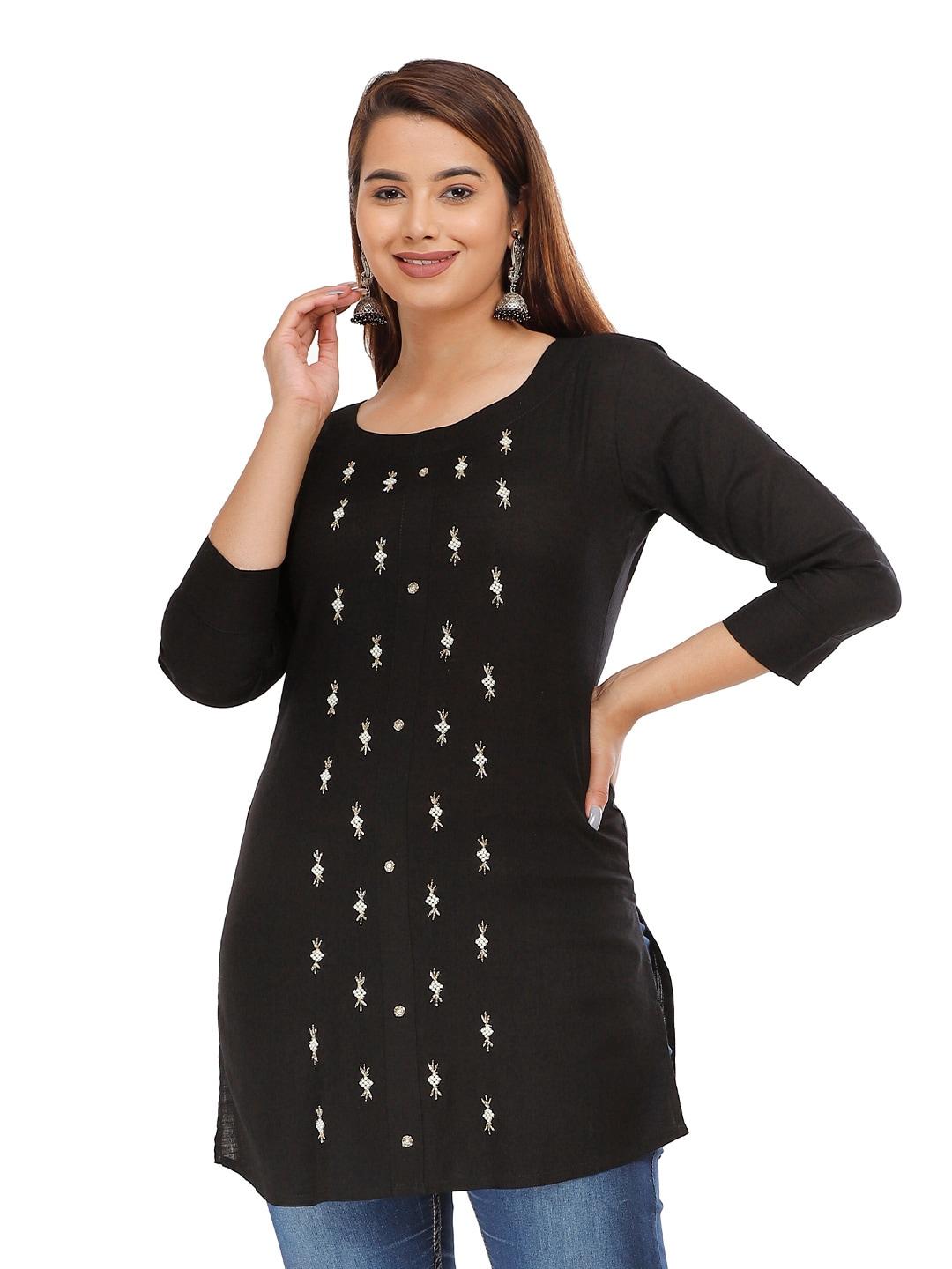 kalini women black & white viscose rayon embellished tunic