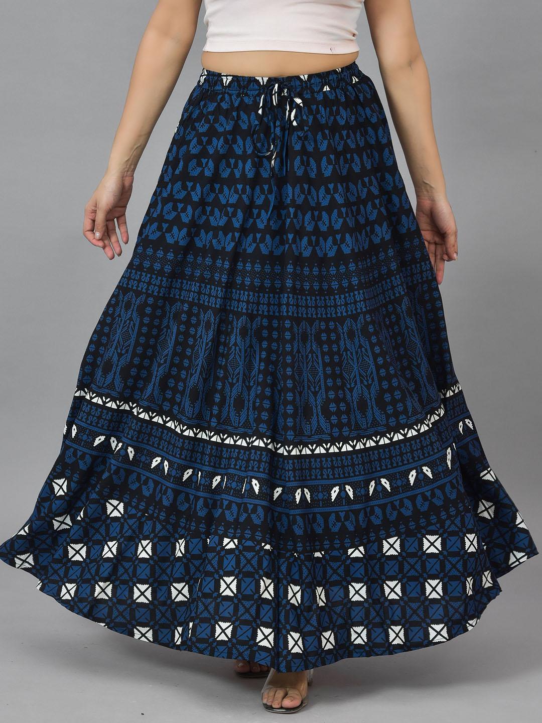 kalini women blue ethnic printed maxi-length flared skirt