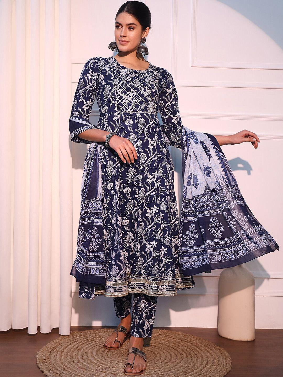 kalini women ethnic motifs printed empire gotta patti pure cotton kurta with trousers & with dupatta