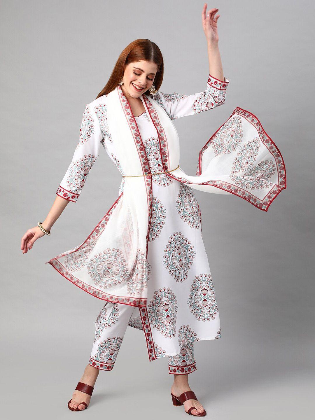kalini women ethnic motifs printed kurta with trousers & dupatta