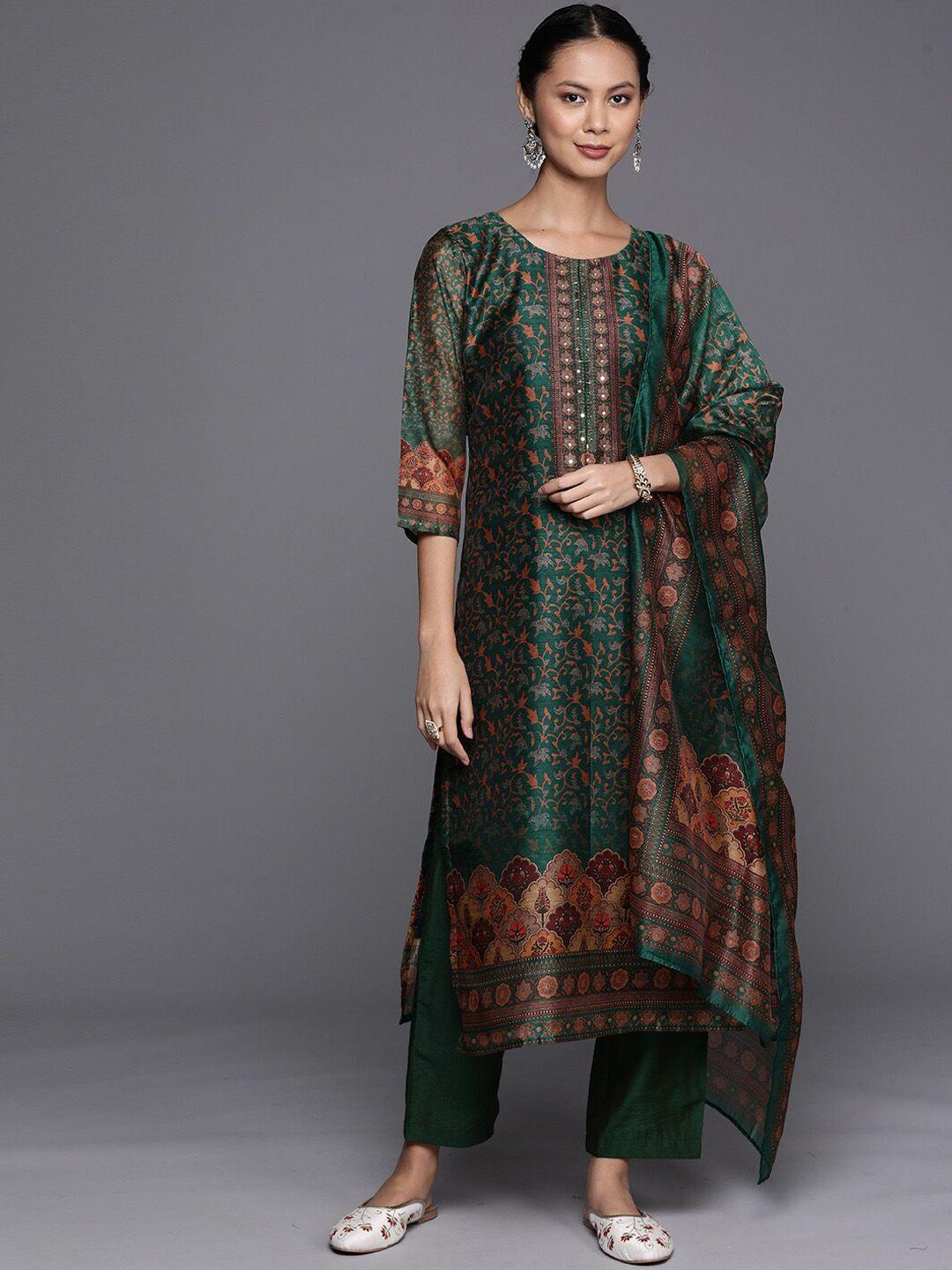 kalini women ethnic motifs printed regular sequinned chanderi cotton kurta with trousers & with dupatta