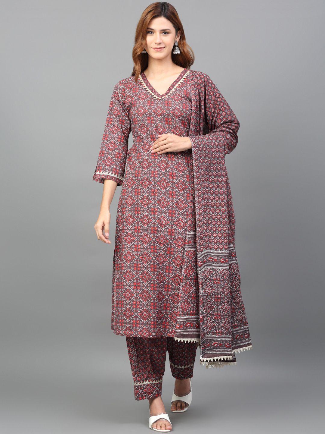 kalini women ethnic motifs printed regular sequinned pure cotton kurta with salwar & with dupatta