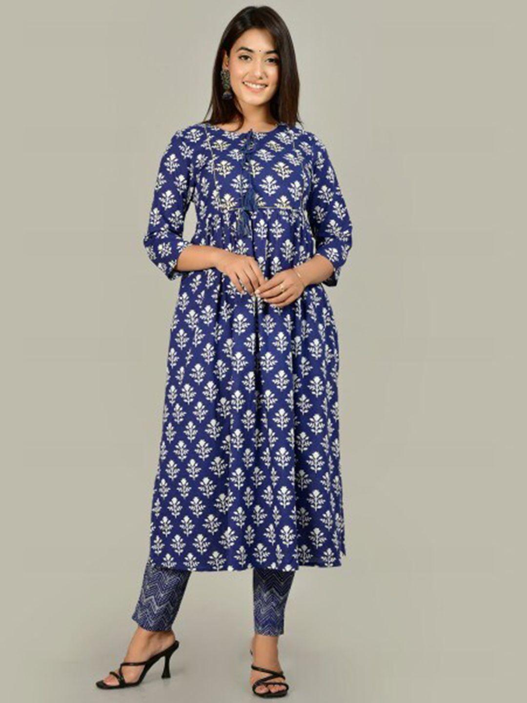 kalini women floral embroidered pure cotton kurta with trousers