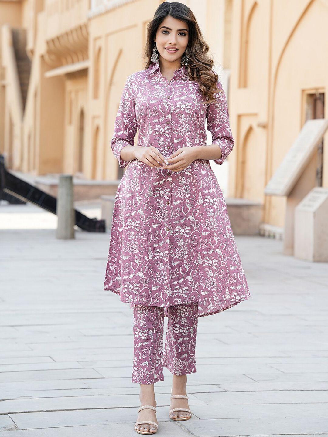 kalini women floral printed regular pure cotton kurta with trouser