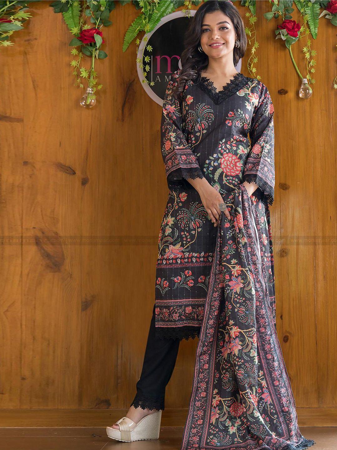 kalini women floral printed regular sequinned kurta with trousers & with dupatta
