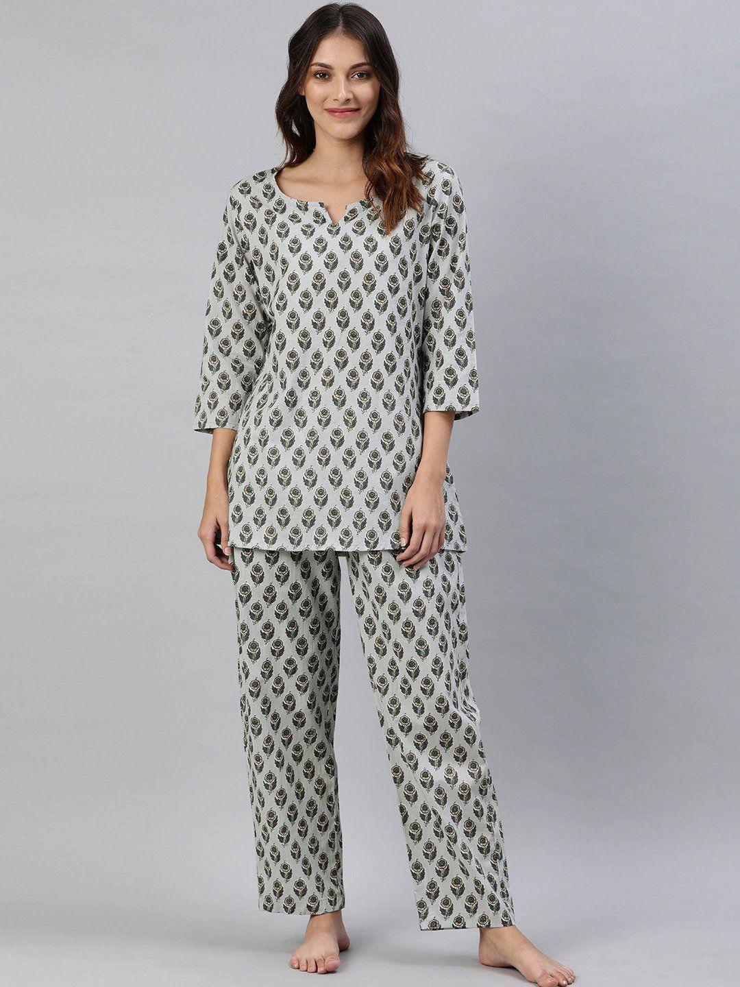 kalini women grey printed night suit