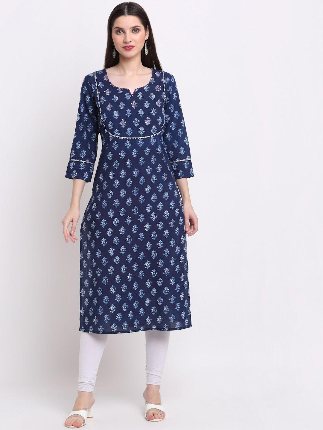 kalini women navy blue geometric embellished kurta