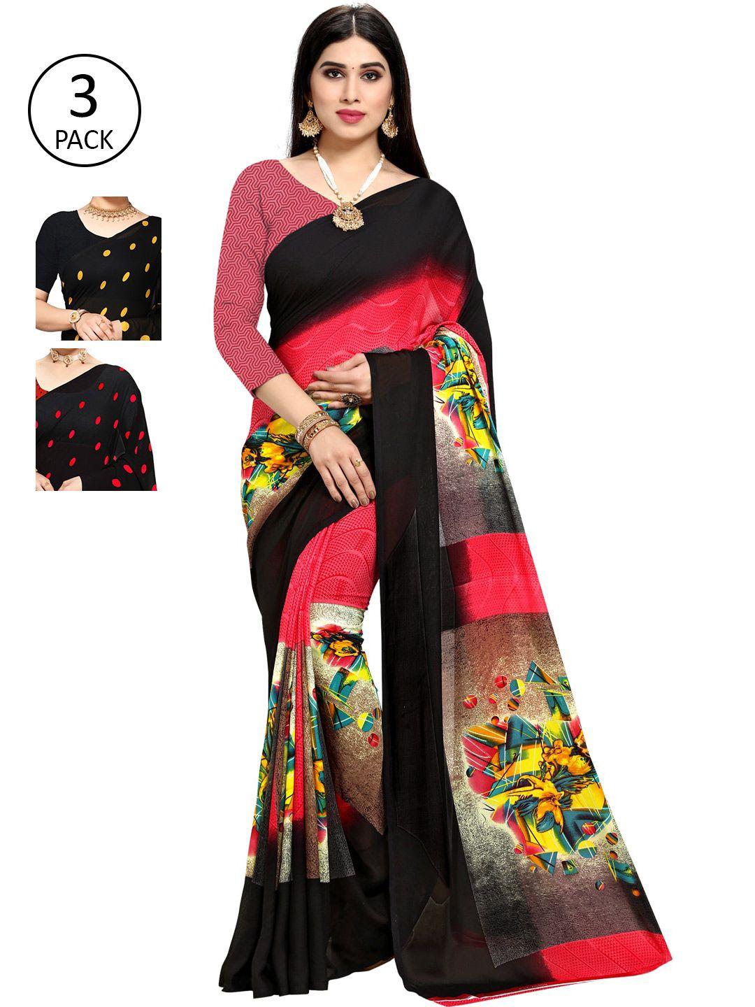 kalini women pack of 3 printed poly georgette sarees