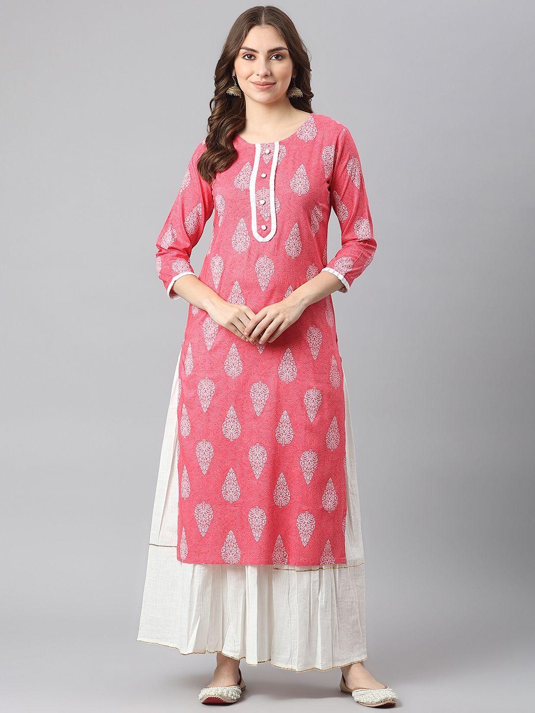kalini women pink ethnic motifs printed kurta with skirt
