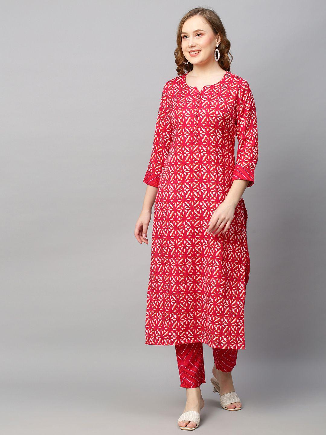 kalini women pink ethnic motifs printed kurta with trousers