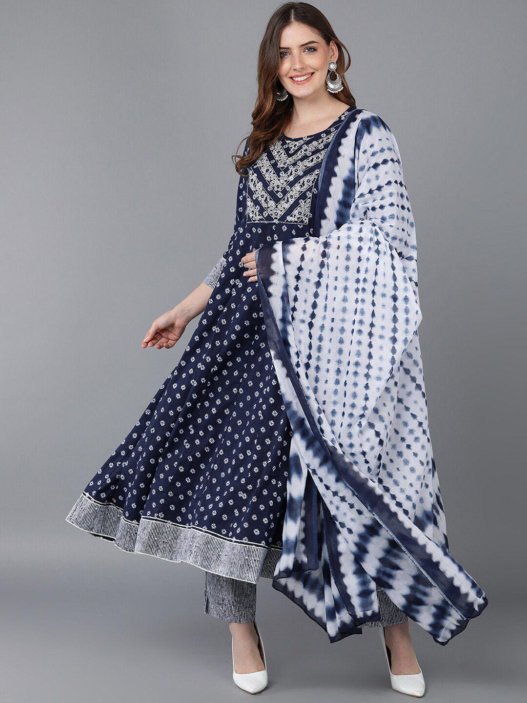 kalini women printed empire pure cotton kurta with trousers & with dupatta