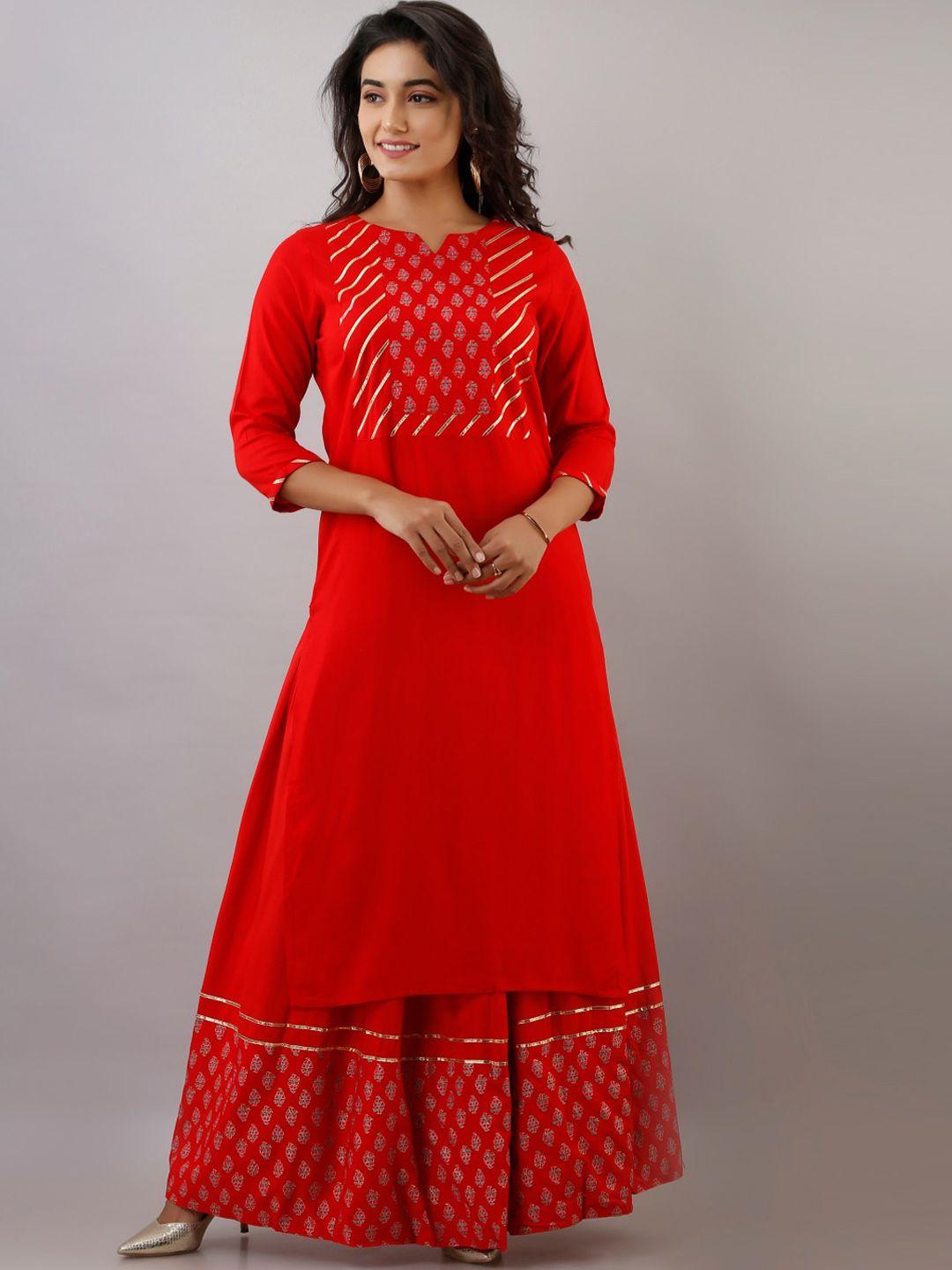 kalini women red kurti with skirt