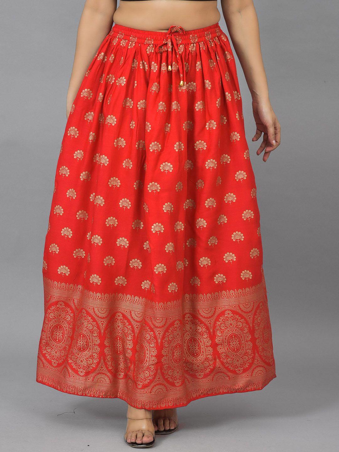kalini women red printed flared maxi skirt