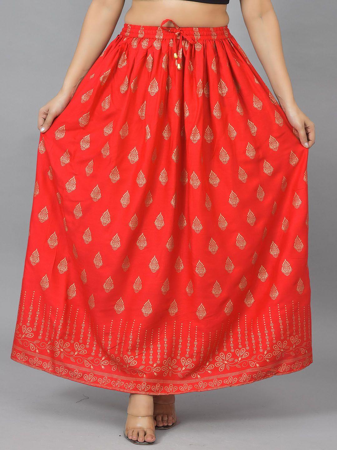 kalini women red printed maxi-length flared skirt