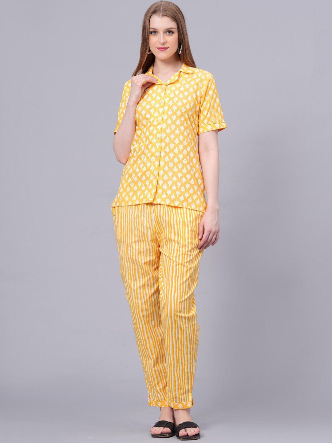 kalini women yellow & yellow printed night suit