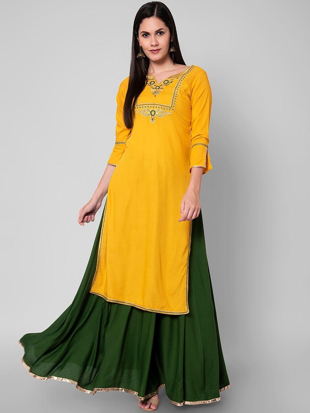 kalini women yellow kurta with skirt