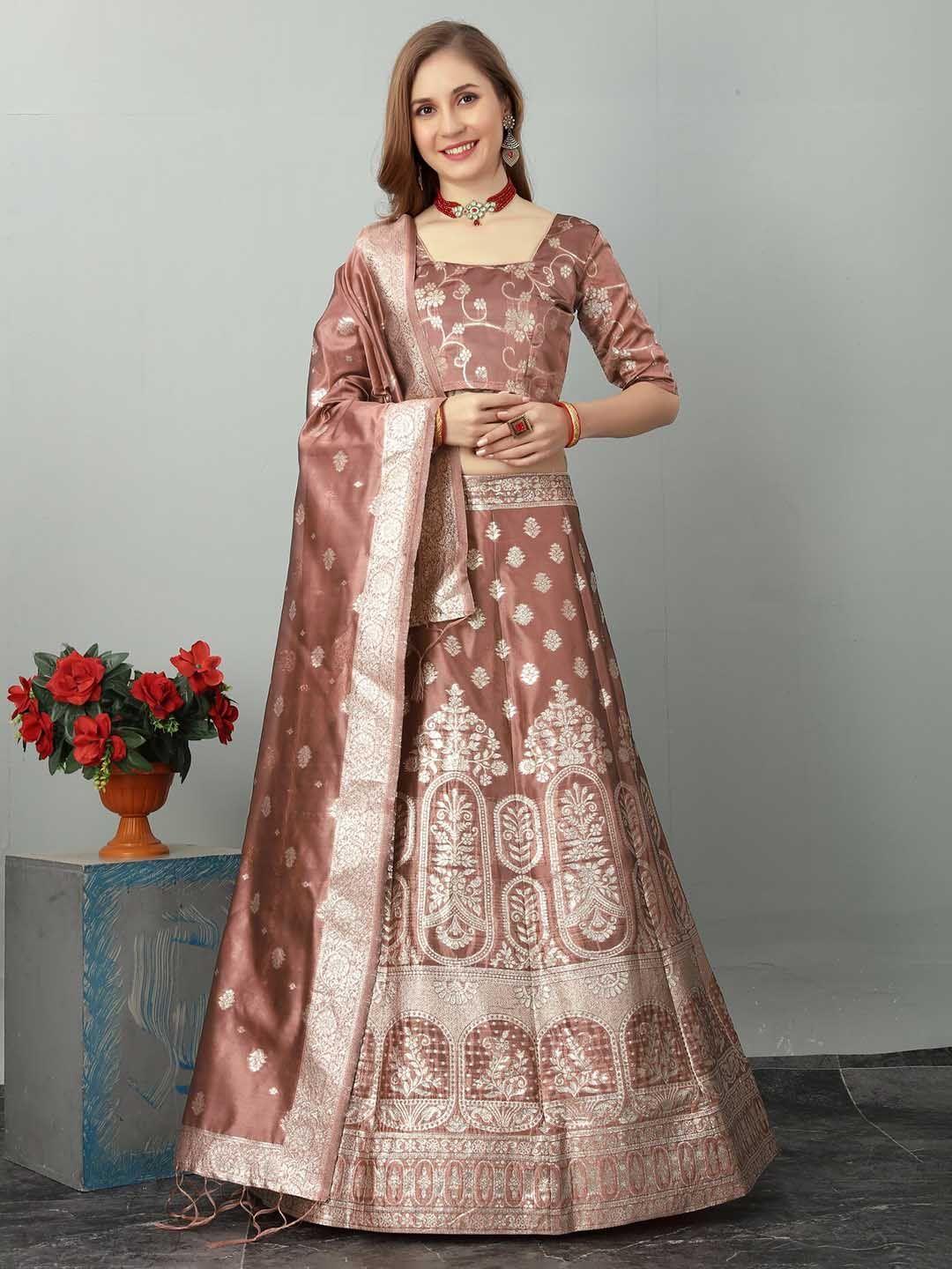 kalini woven design semi-stitched organza lehenga & unstitched blouse with dupatta