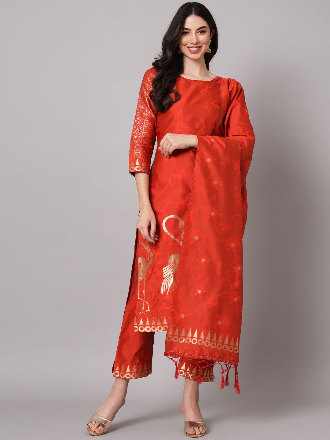 kalini woven design straight kurta & trousers with dupatta