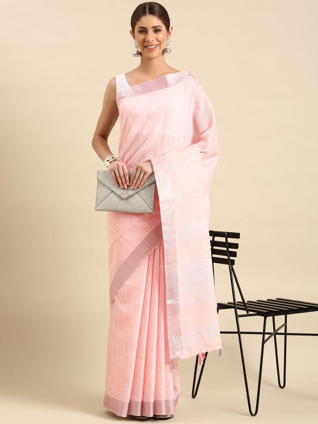 kalini woven design striped zari pure linen saree