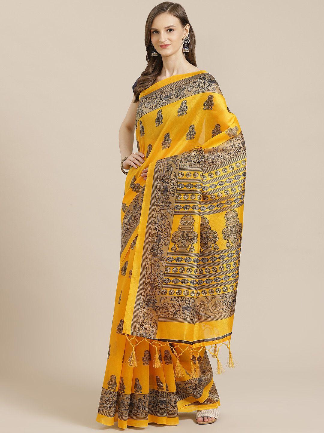 kalini yellow & black printed mysore saree
