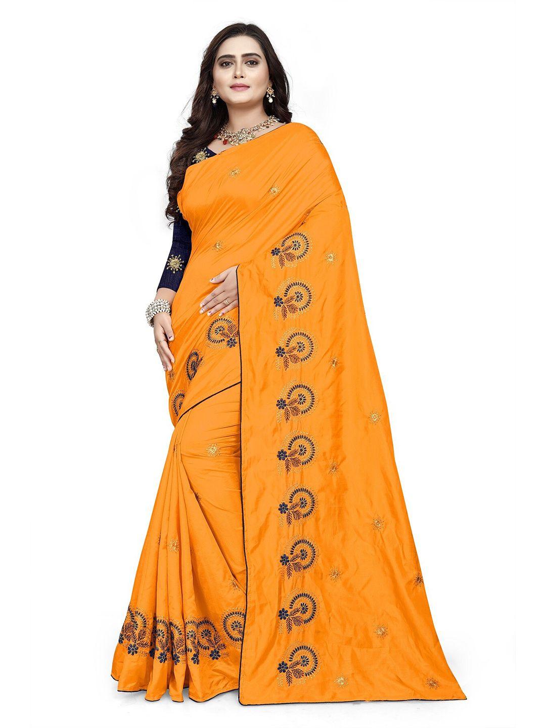 kalini yellow & blue floral embroidered silk blend  jamdani saree