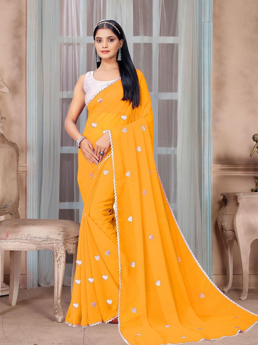 kalini yellow floral embroidered pure georgette fusion saree