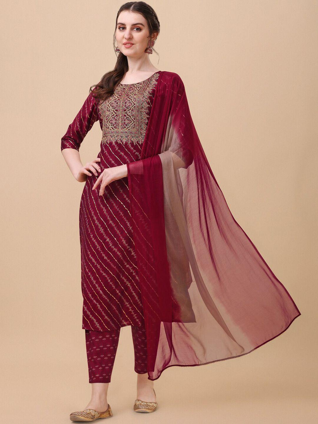 kalini yoke design embroidered regular chanderi cotton kurta with trousers & dupatta