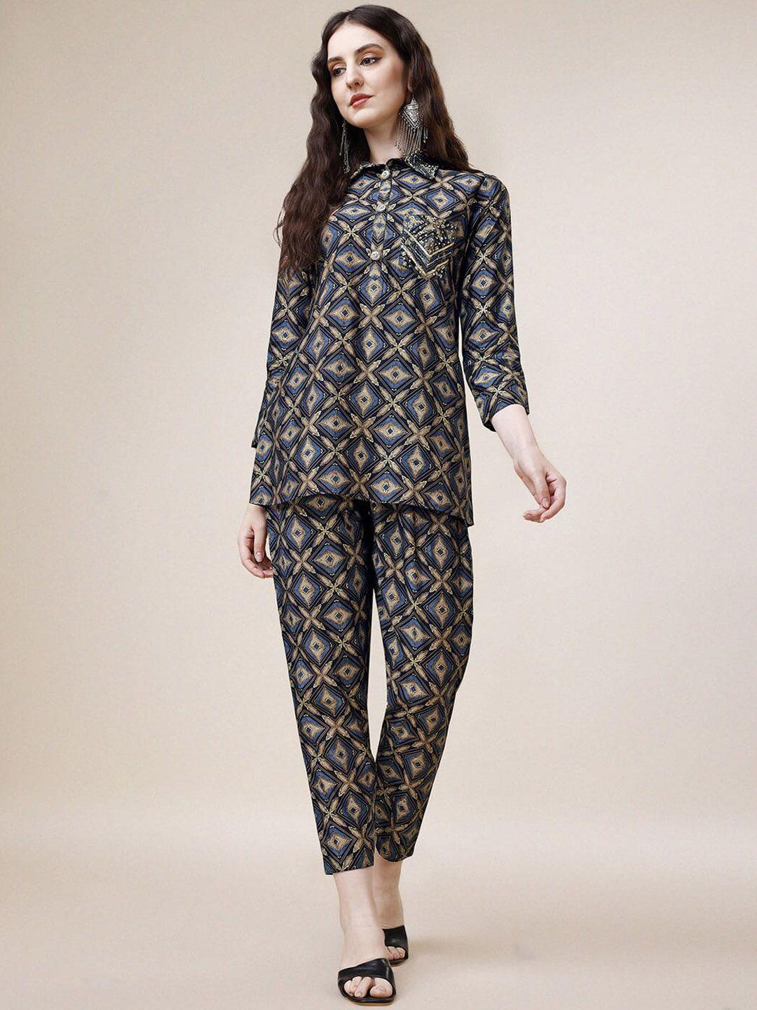 kalini  embroidered tunic with trousers co-ords