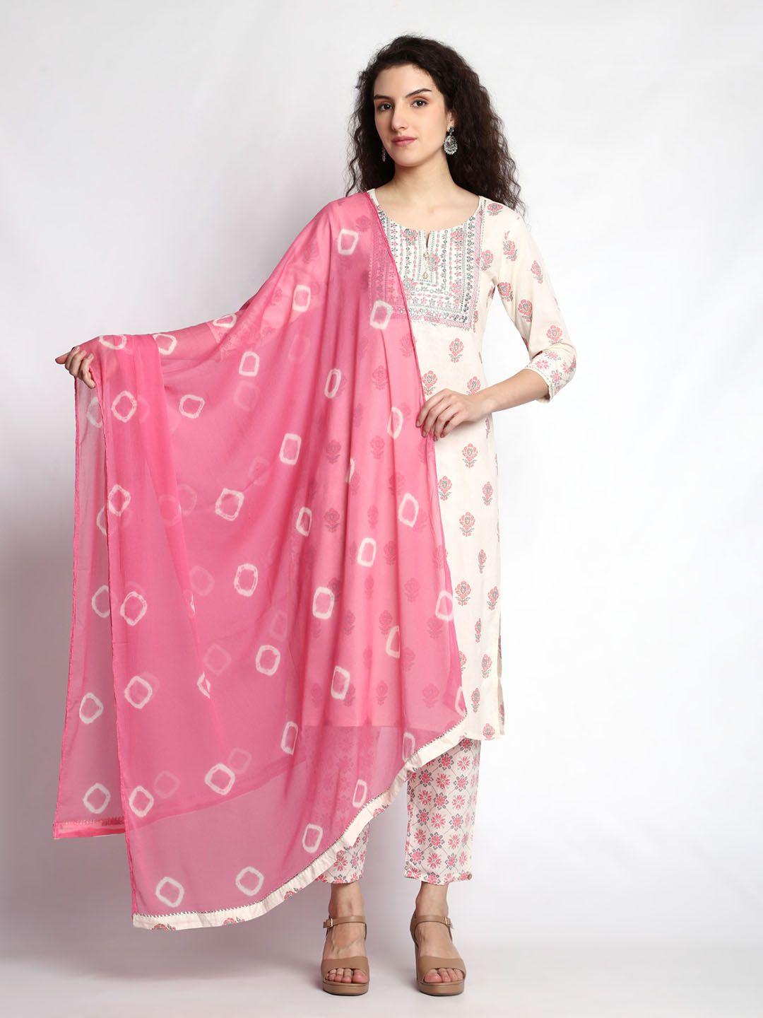 kalini  ethnic motifs printed pure cotton kurta with trousers & dupatta