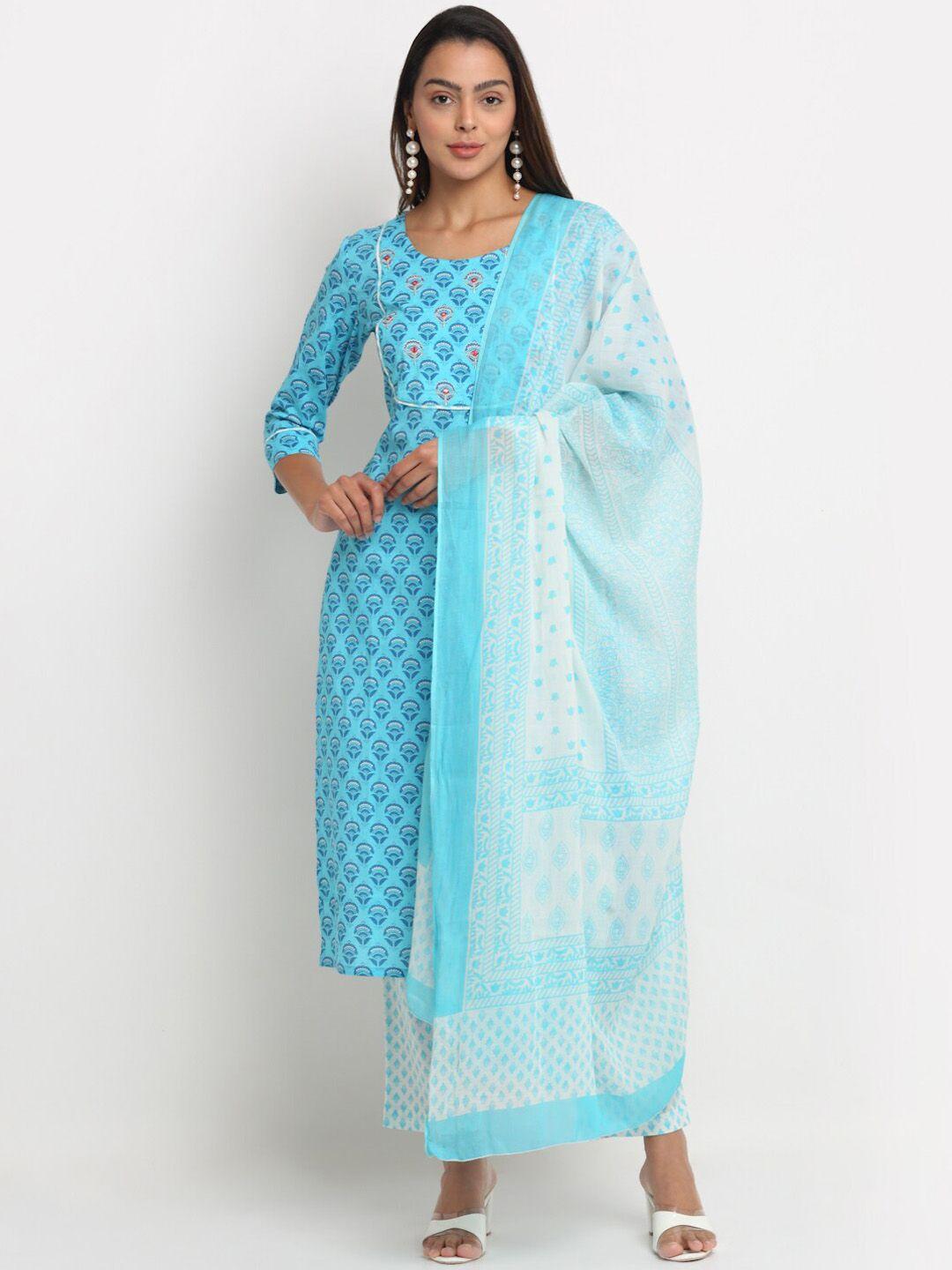 kalini  ethnic motifs printed thread work pure cotton kurta with trousers & with dupatta