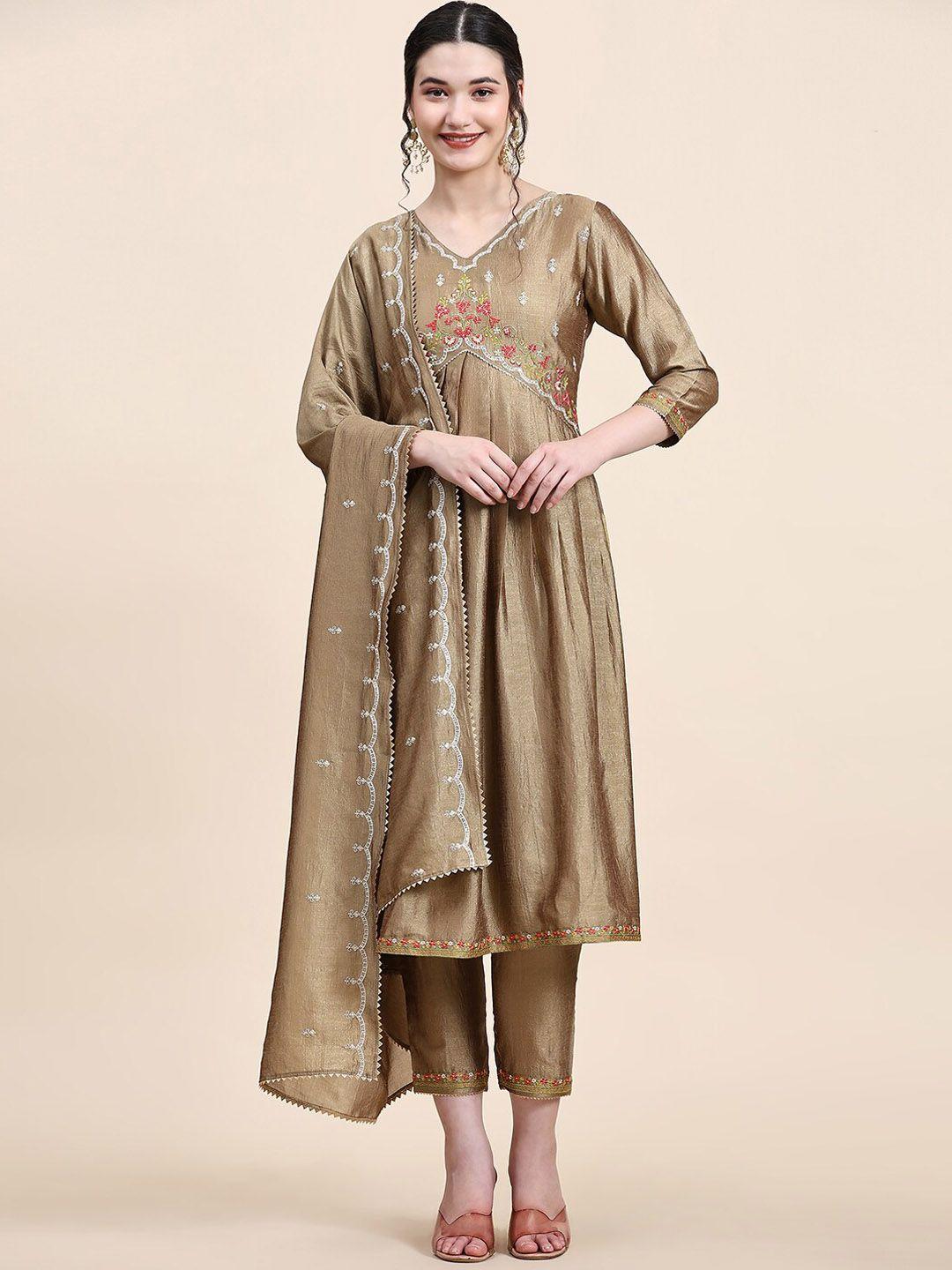 kalini  ethnic motifs yoke design empire thread work kurta with trousers &  dupatta