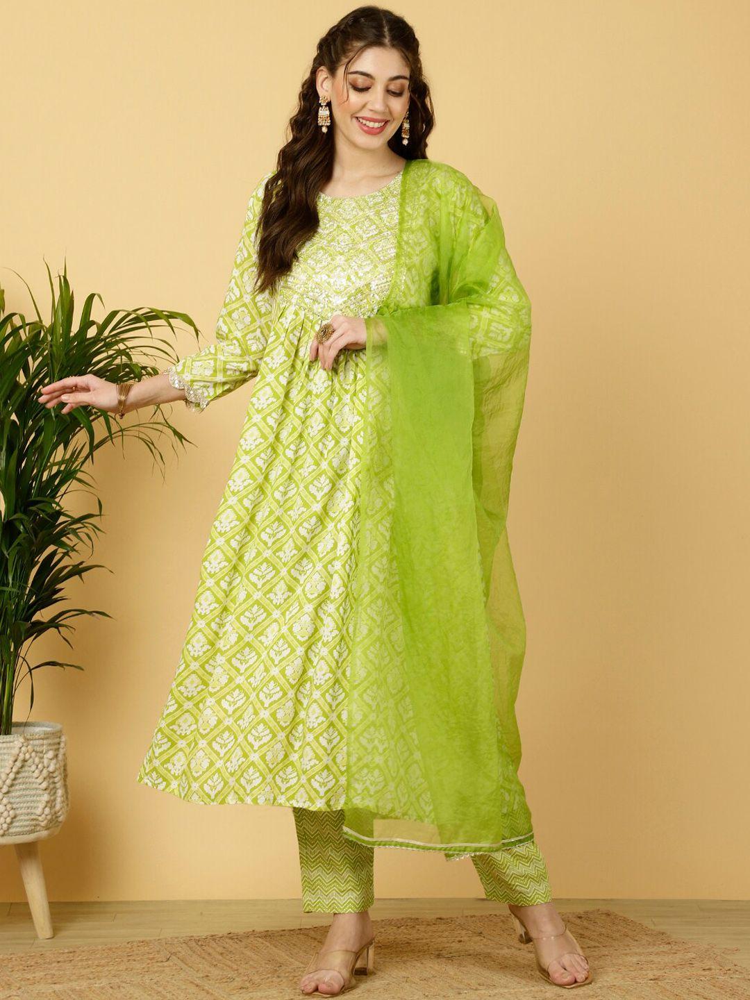 kalini  floral embroidered regular thread work kurta with trousers & dupatta