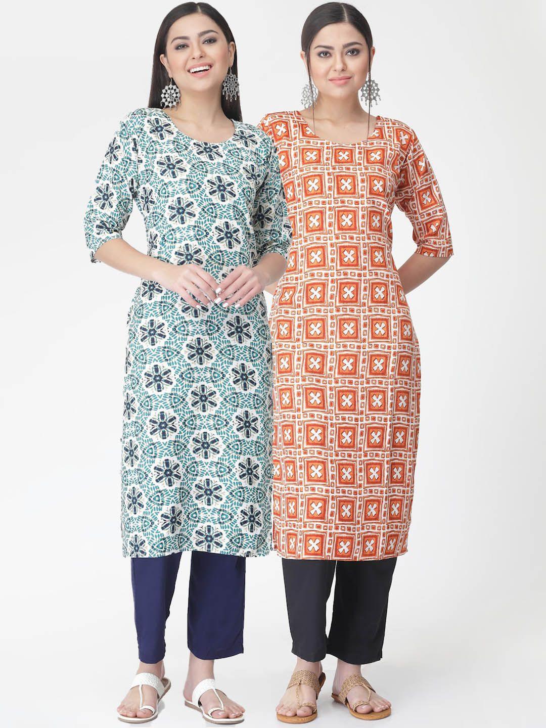 kalini a selection of 2 printed regular straight kurta with trousers