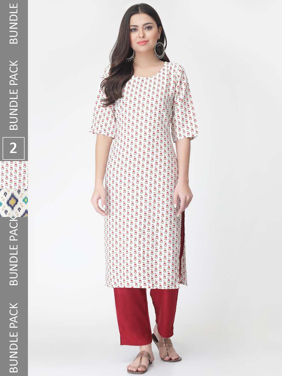 kalini a selection of 2 printed regular straight kurta with trousers