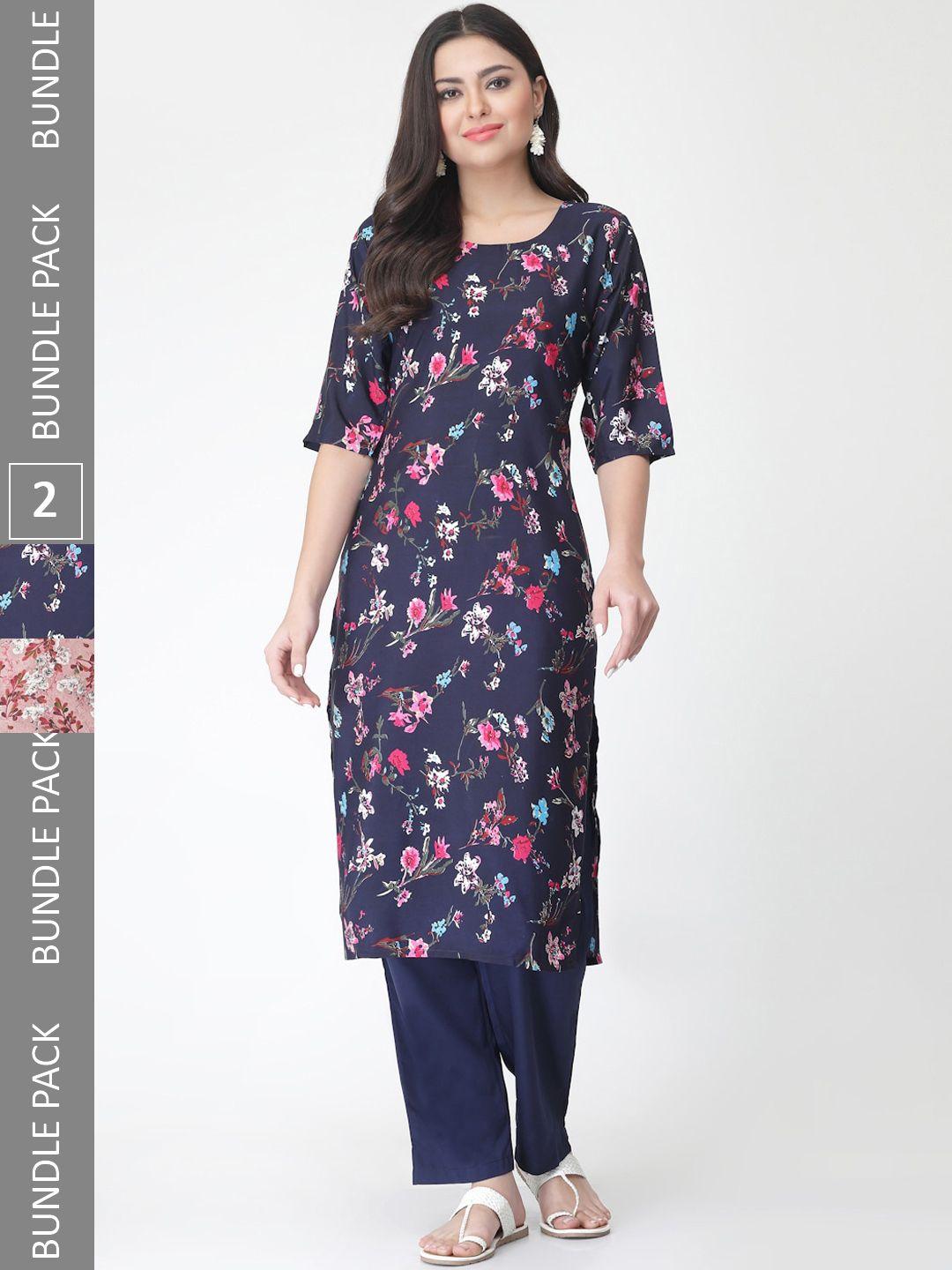 kalini a selection of 2 printed regular straight kurta with trousers