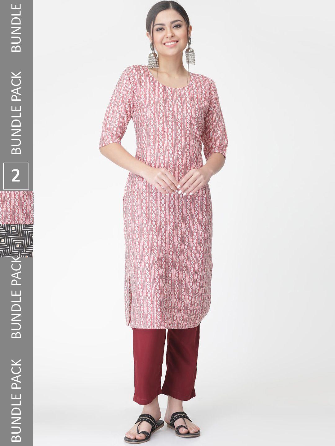 kalini a selection of 2 printed regular straight kurta with trousers