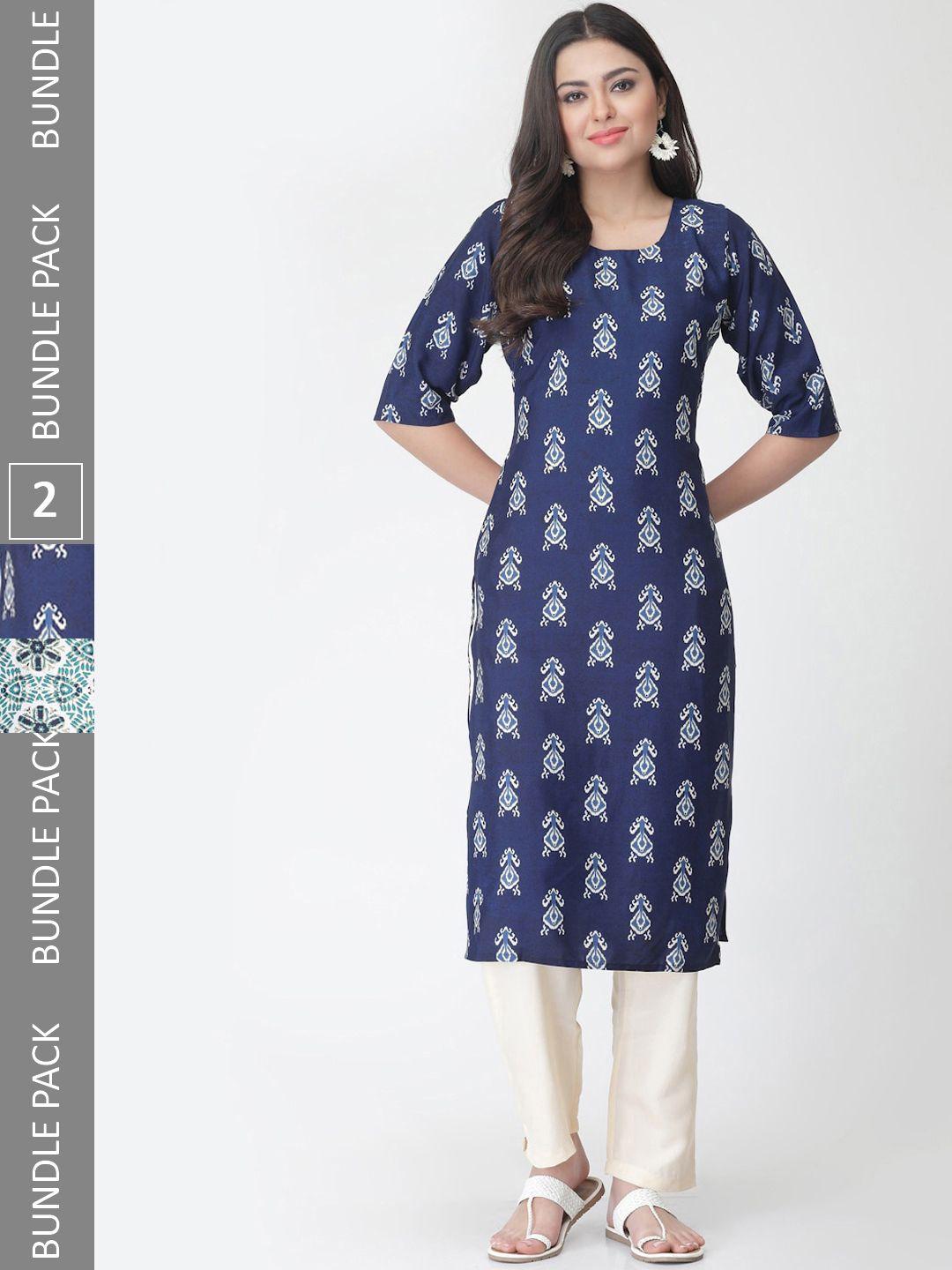 kalini a selection of 2 printed regular straight kurta with trousers