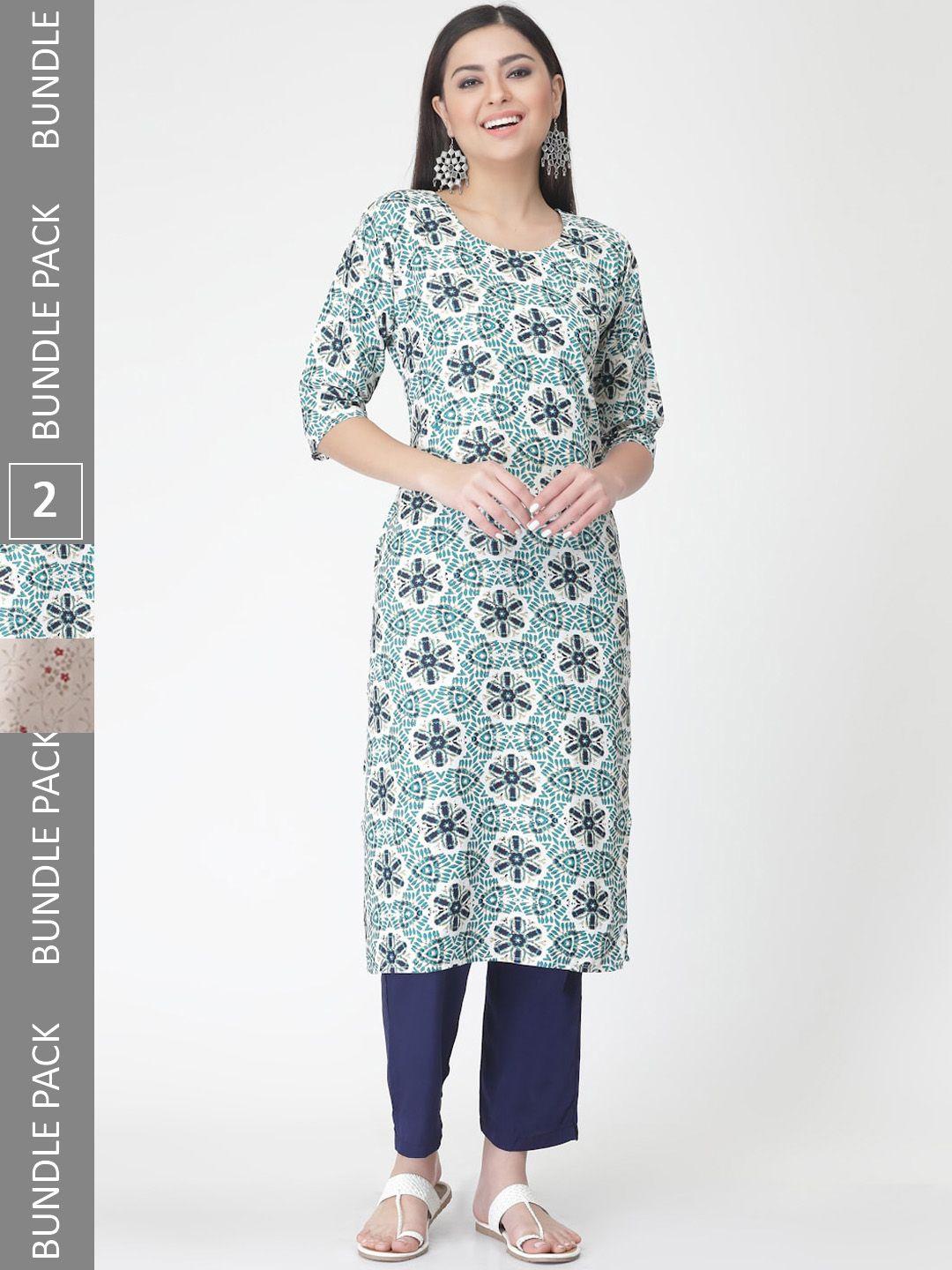 kalini a selection of 2 printed regular straight kurta with trousers