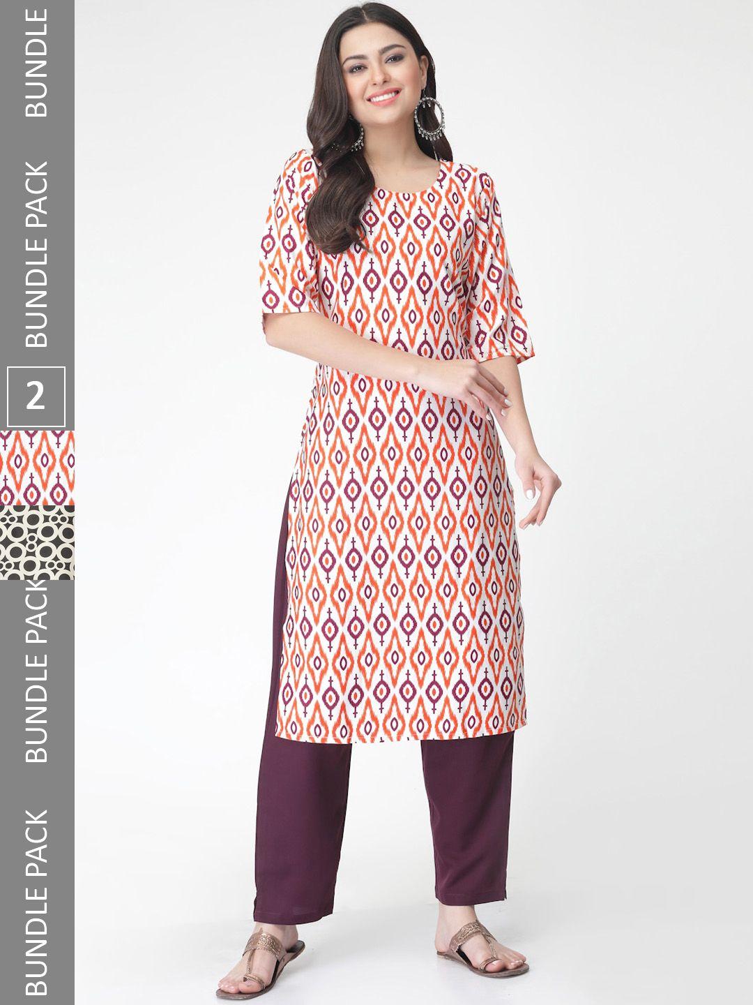 kalini a selection of 2 printed regular straight kurta with trousers
