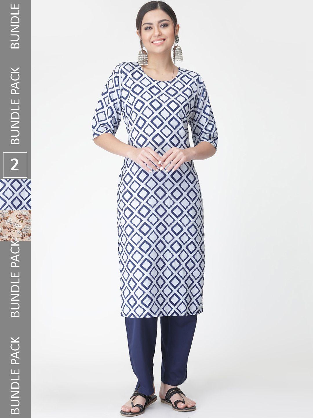 kalini a selection of 2 printed regular straight kurta with trousers