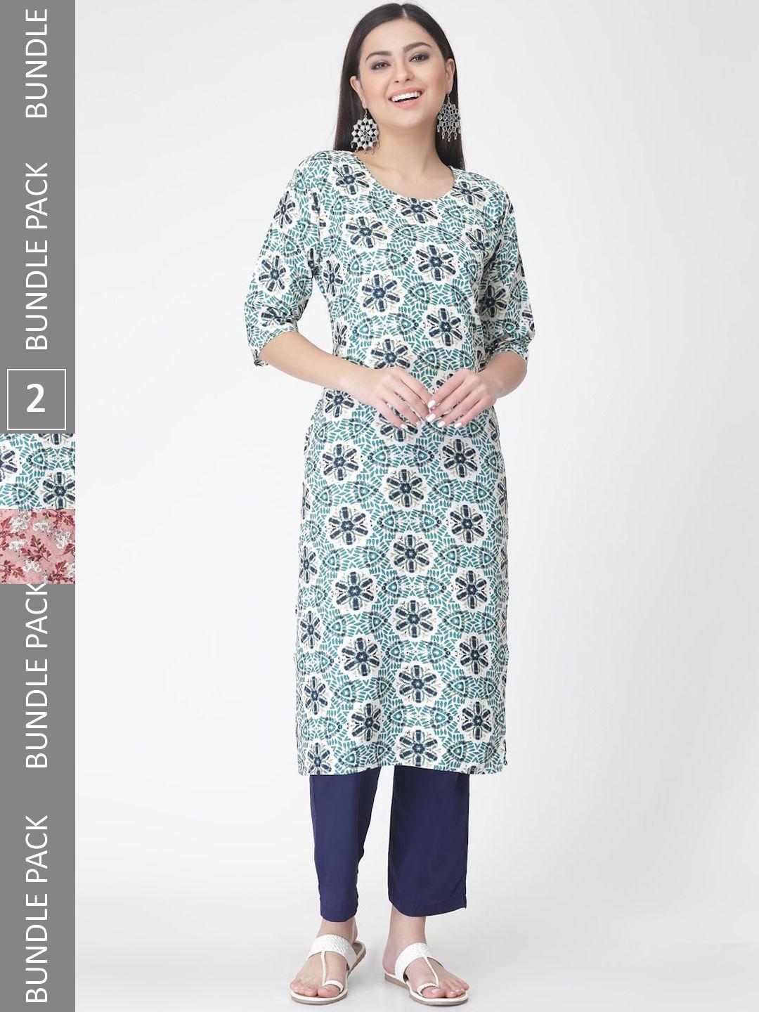 kalini a selection of 2 printed regular straight kurta with trousers