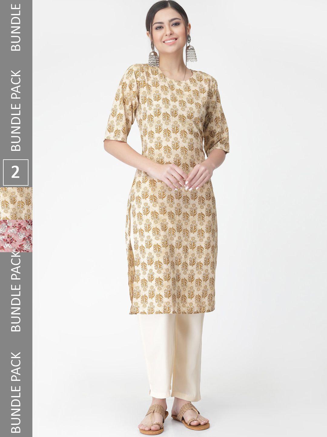 kalini a selection of 2 printed regular straight kurta with trousers