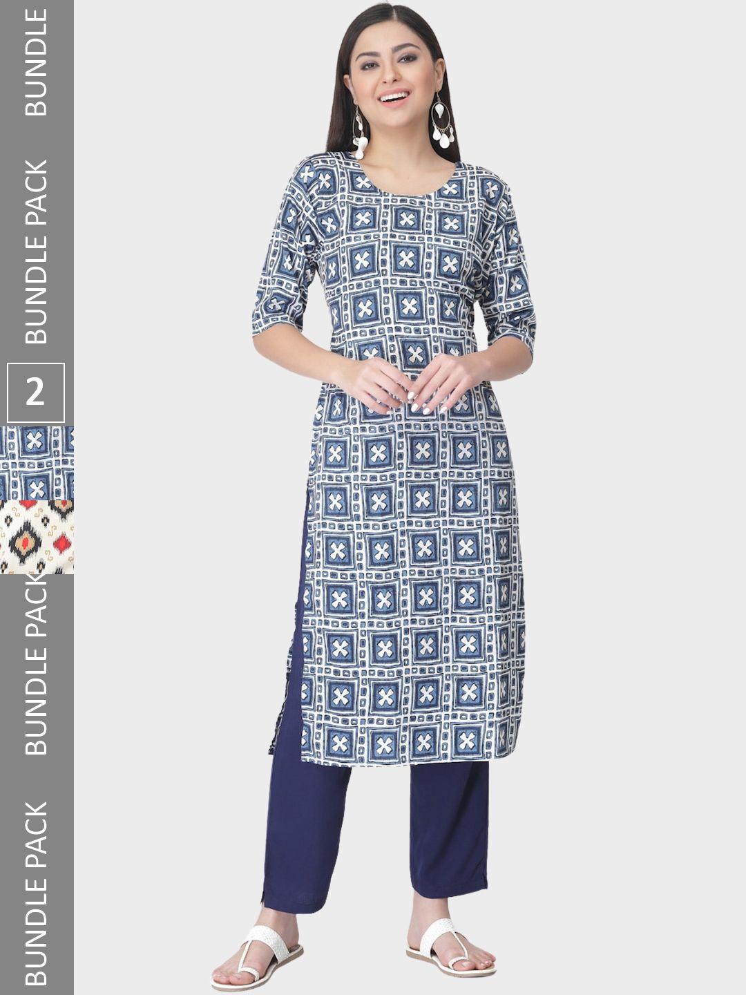 kalini a selection of 2 printed regular straight kurta with trousers