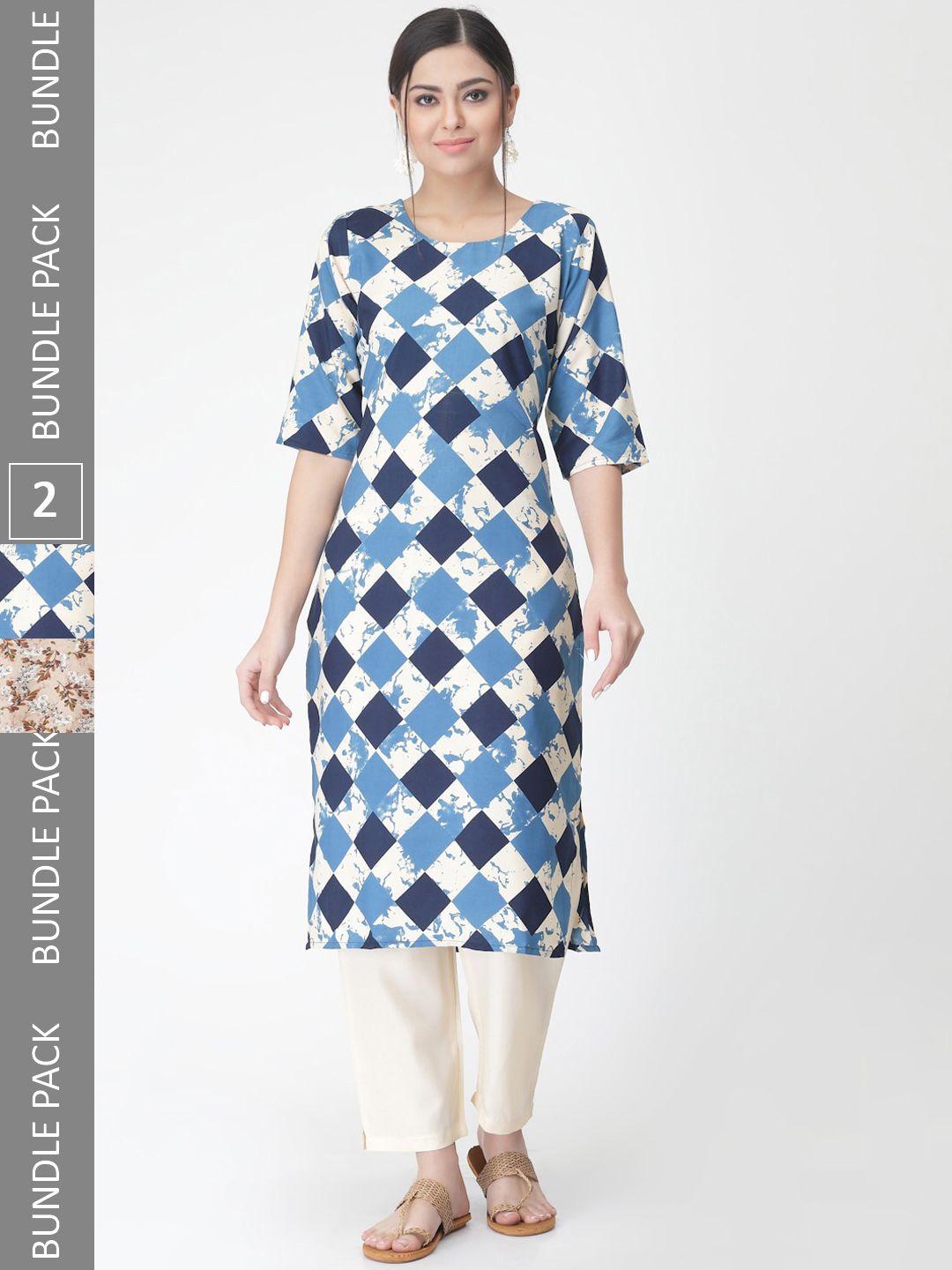 kalini a selection of 2 printed regular straight kurta with trousers