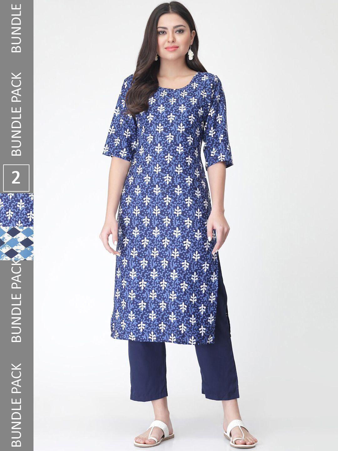 kalini a selection of 2 printed regular straight kurta with trousers