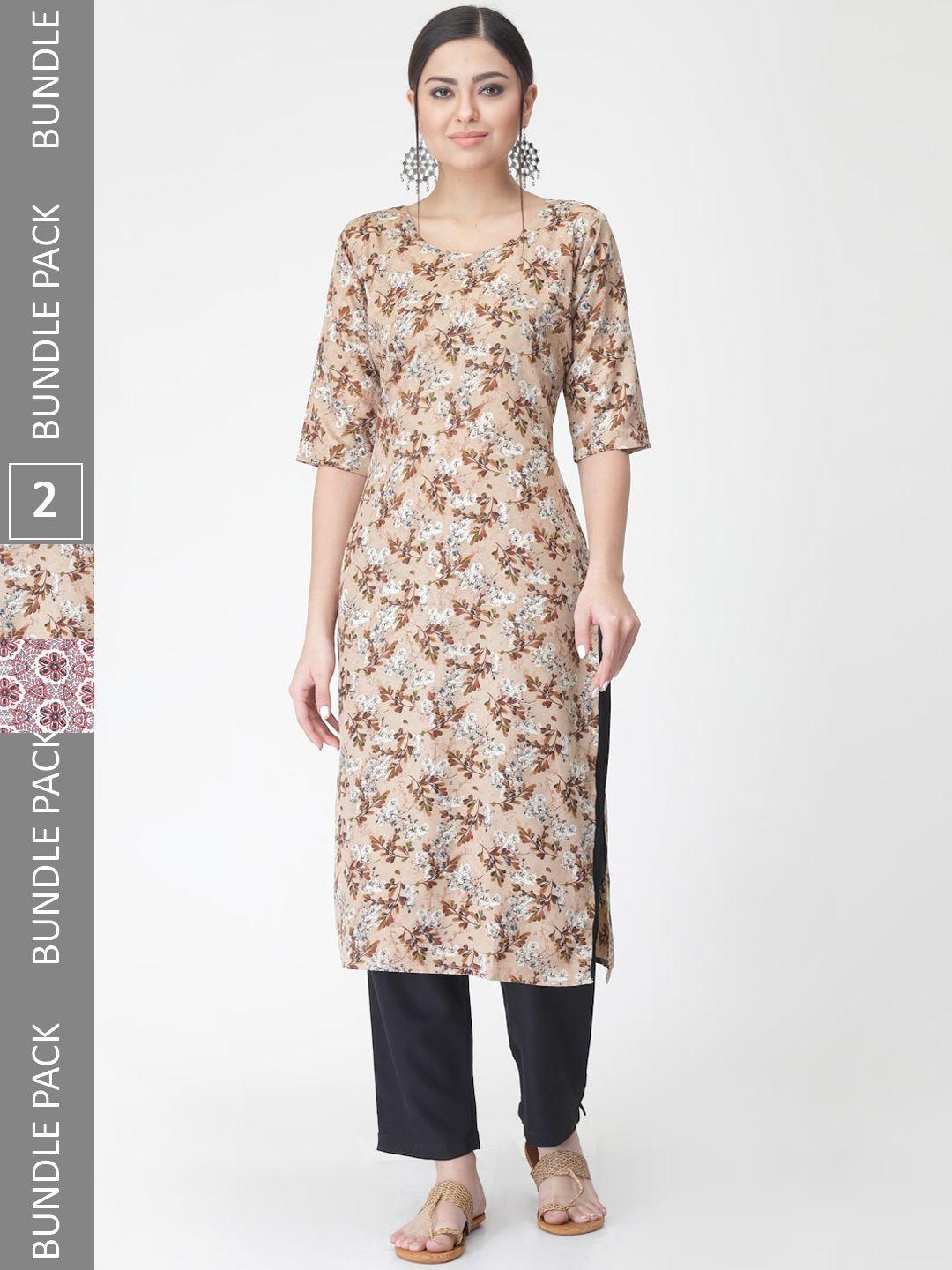 kalini a selection of 2 printed regular straight kurta with trousers