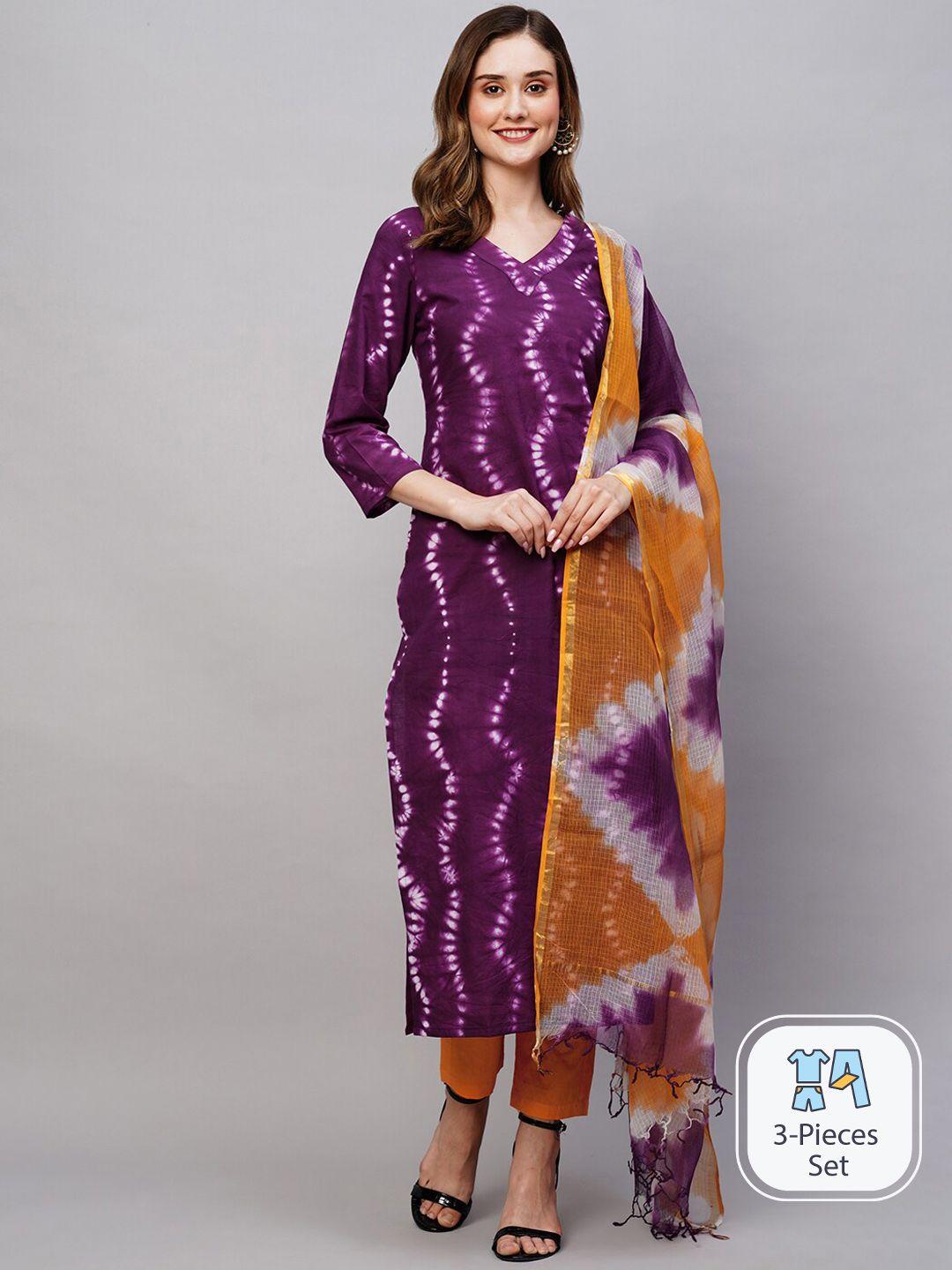 kalini abstract dyed straight kurta & trousers with dupatta